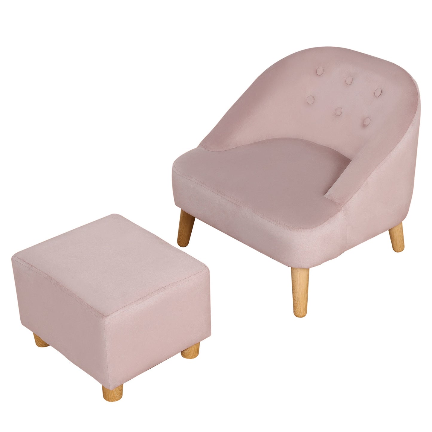 Children's velvet armchair with footstool - Pink, comfortable