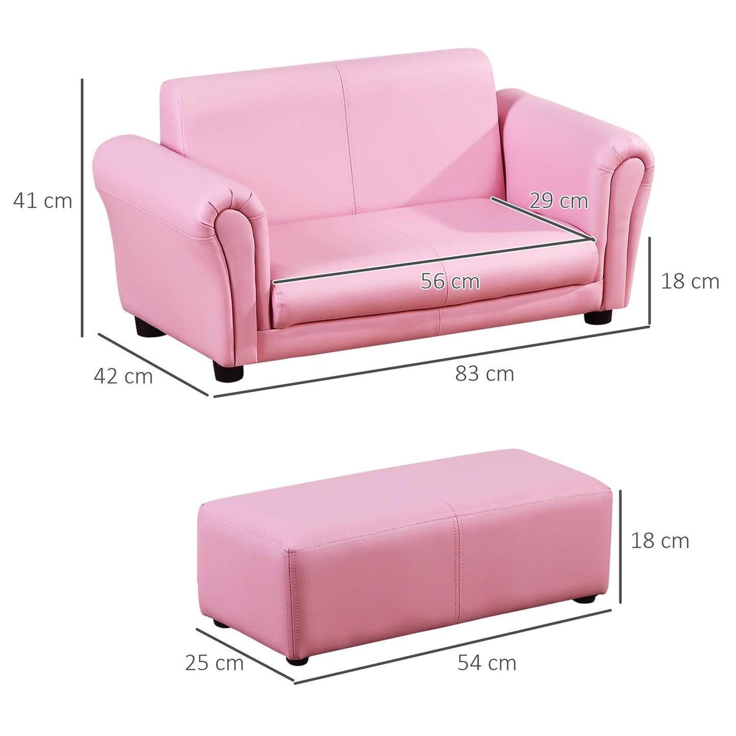 Pink children's armchair & footstool - 83x42x41cm, Comfort Set