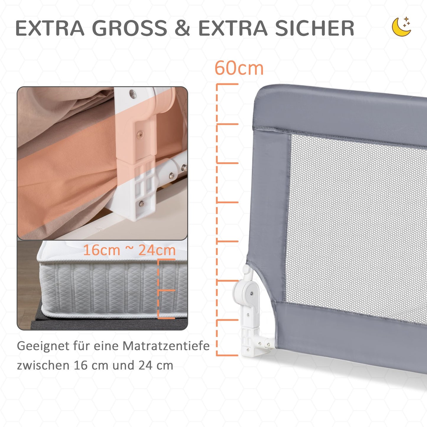 Children's bed rail, 120cm Bed cover, Grey