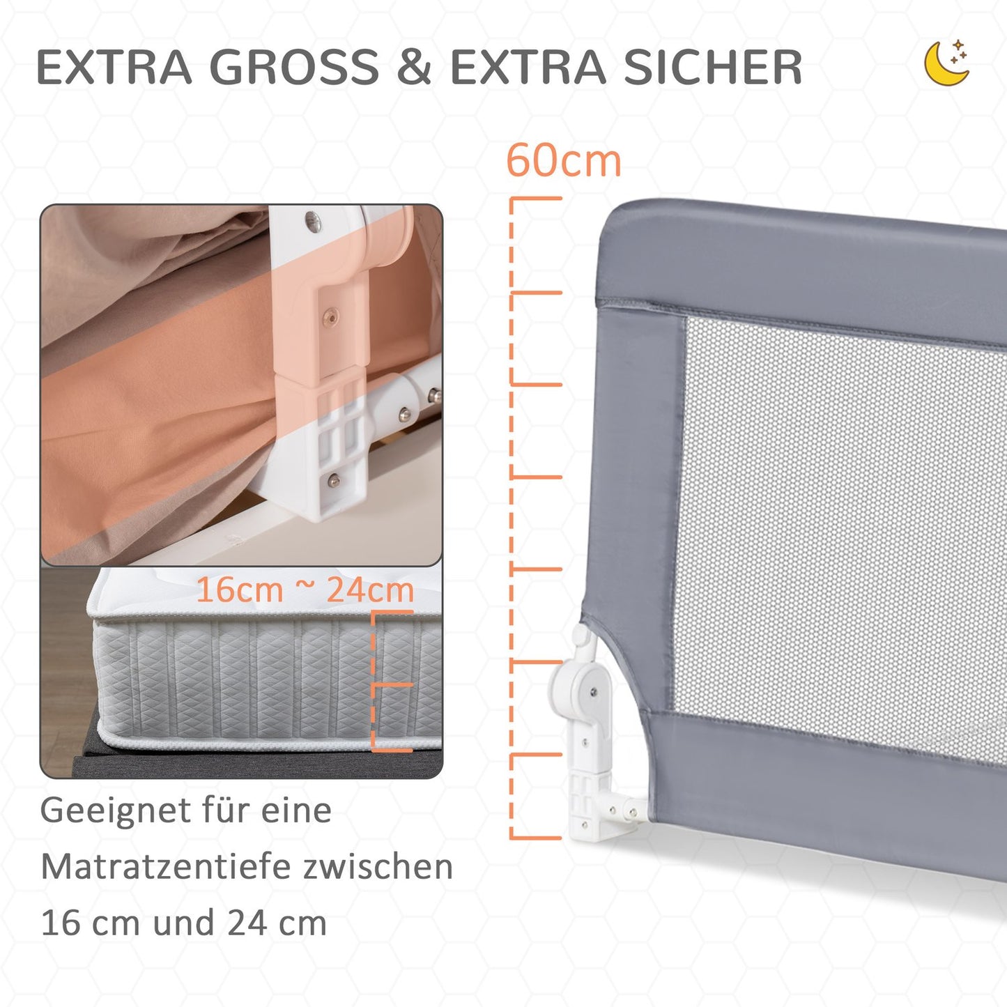 Children's bed rail Fall protection, Grey, 150cm