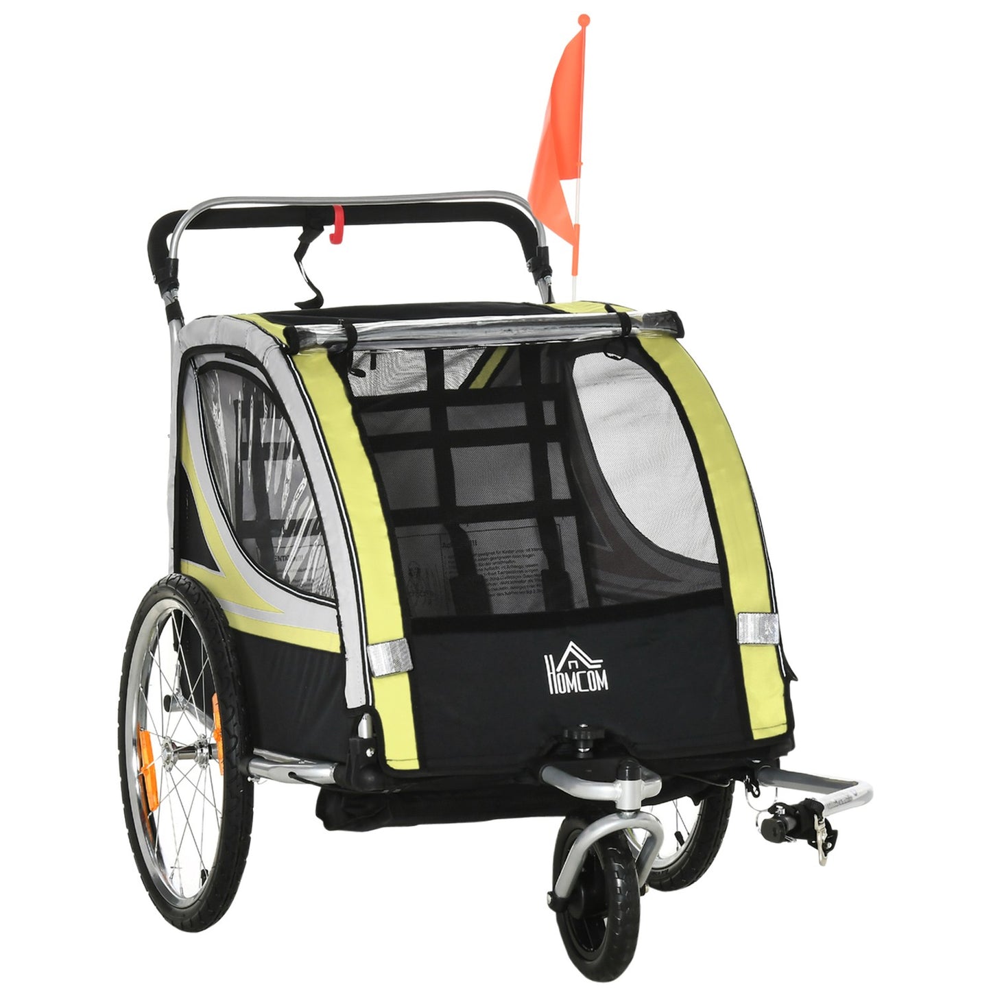 Children's bicycle stroller with suspension & brake, yellow/black