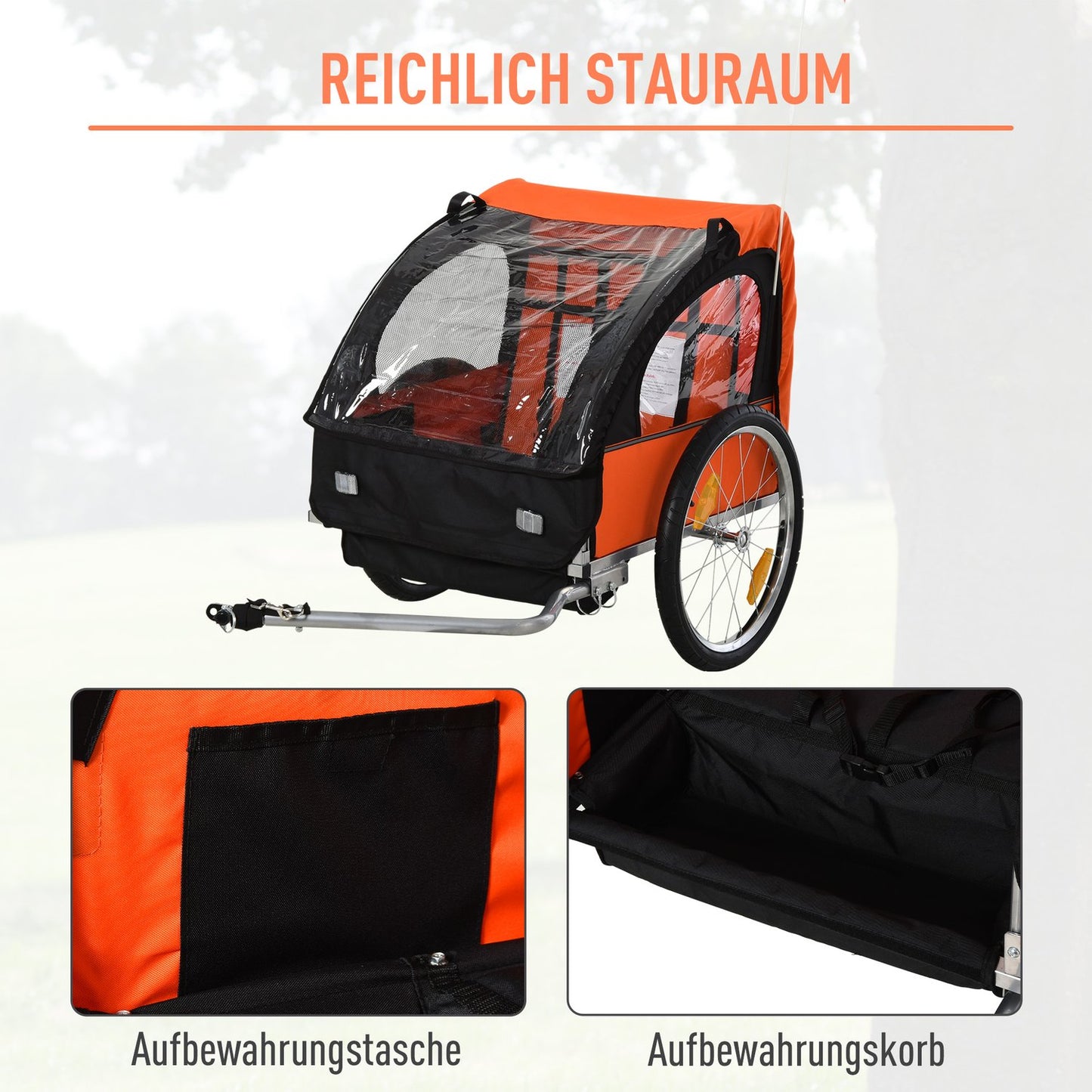 Children's bicycle stroller for 2, steel frame, safety belts