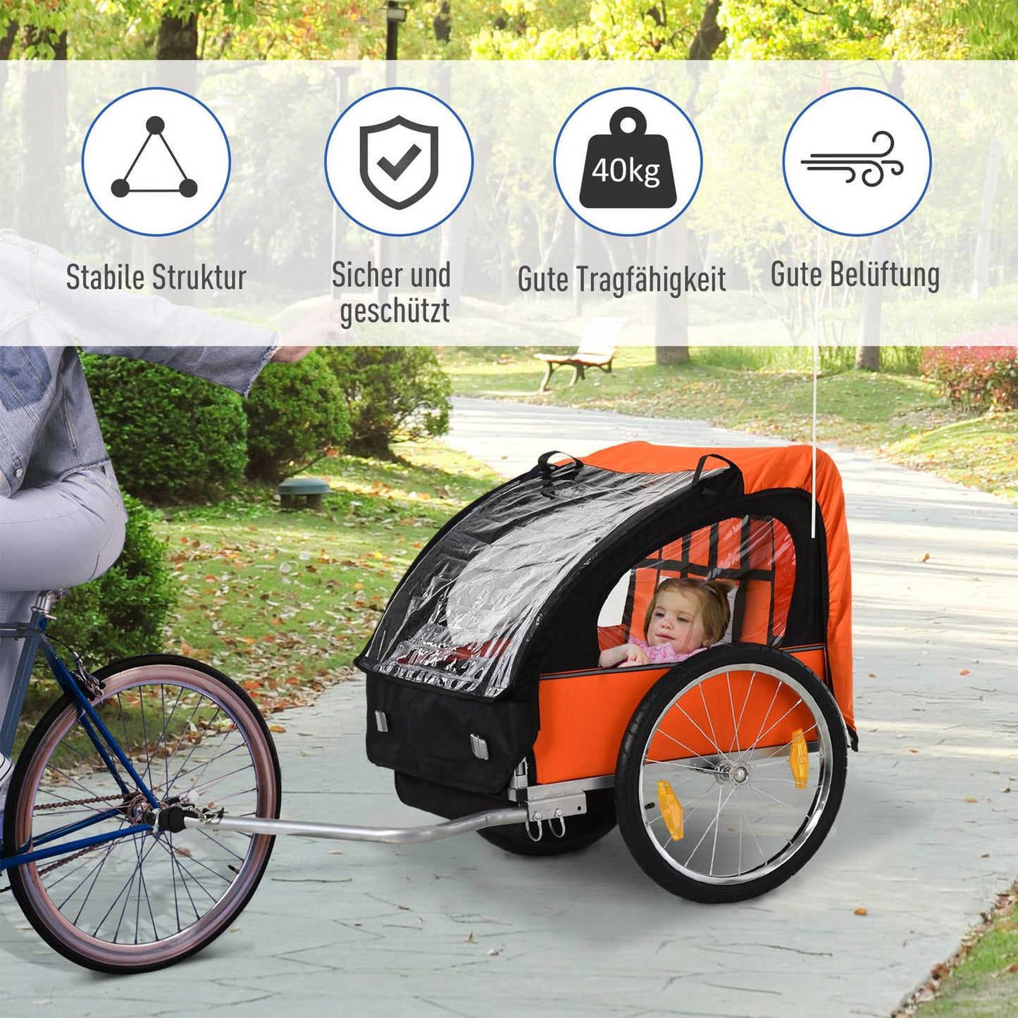 Children's bicycle stroller for 2, steel frame, safety belts