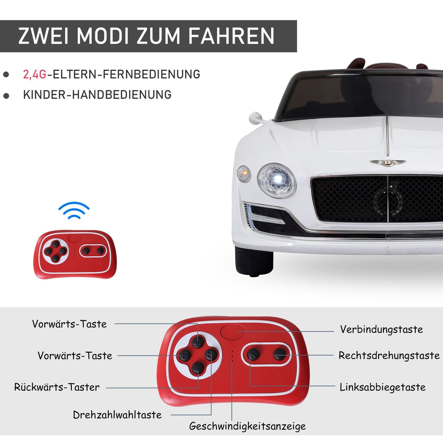Electric children's car with remote control - 2 motors, white, 108cm