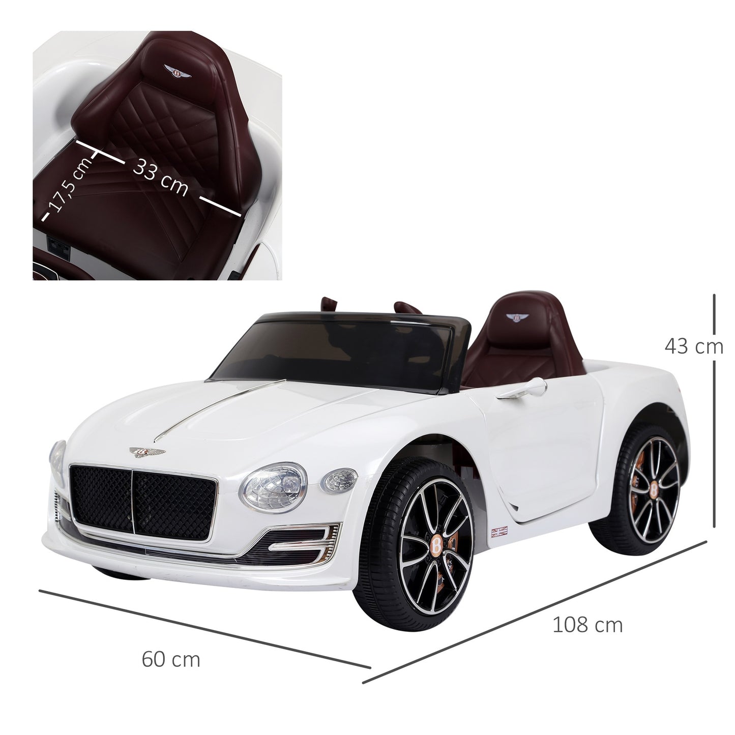 Electric children's car with remote control - 2 motors, white, 108cm