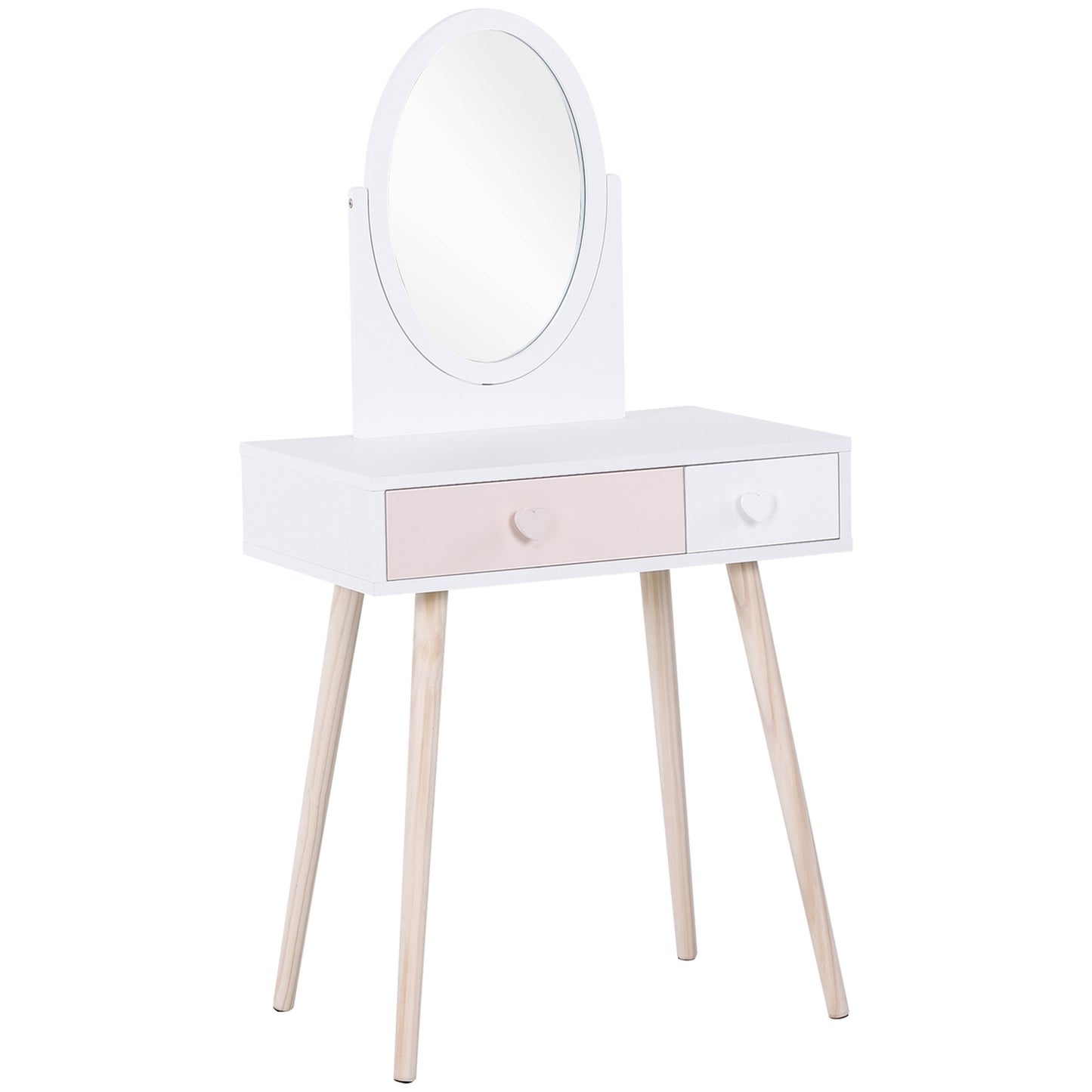 White dressing table in solid wood for children with mirror