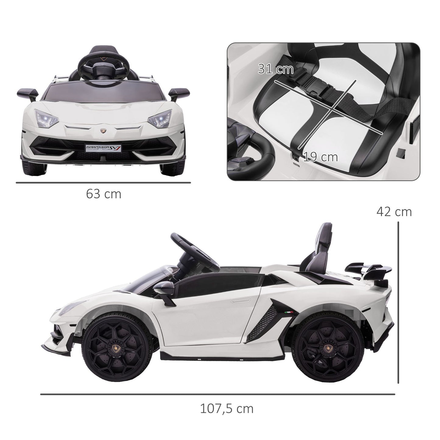 Children's 12V electric car with remote control, mp3 & lights