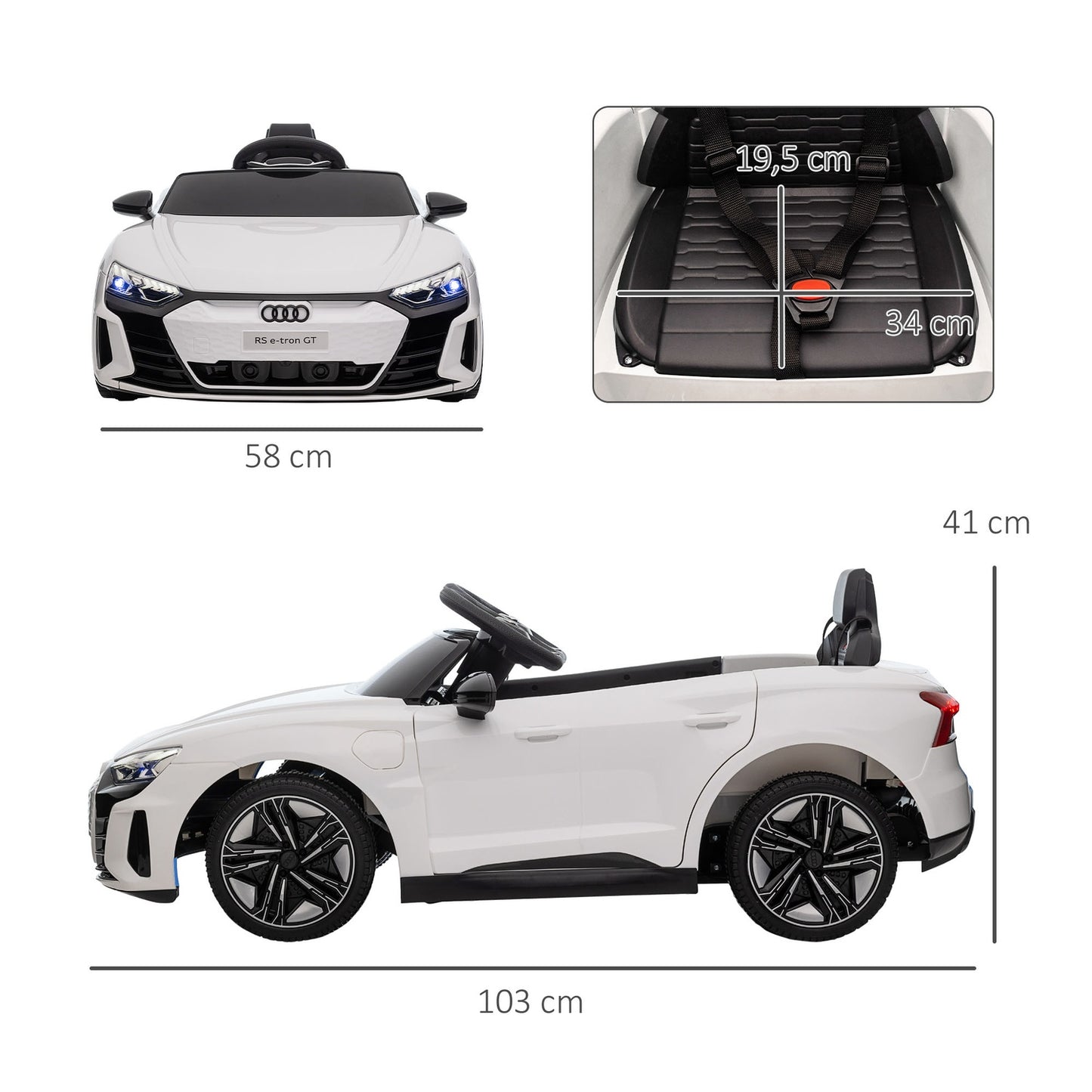 Electric car for children with remote control & music, 3-5 years, white
