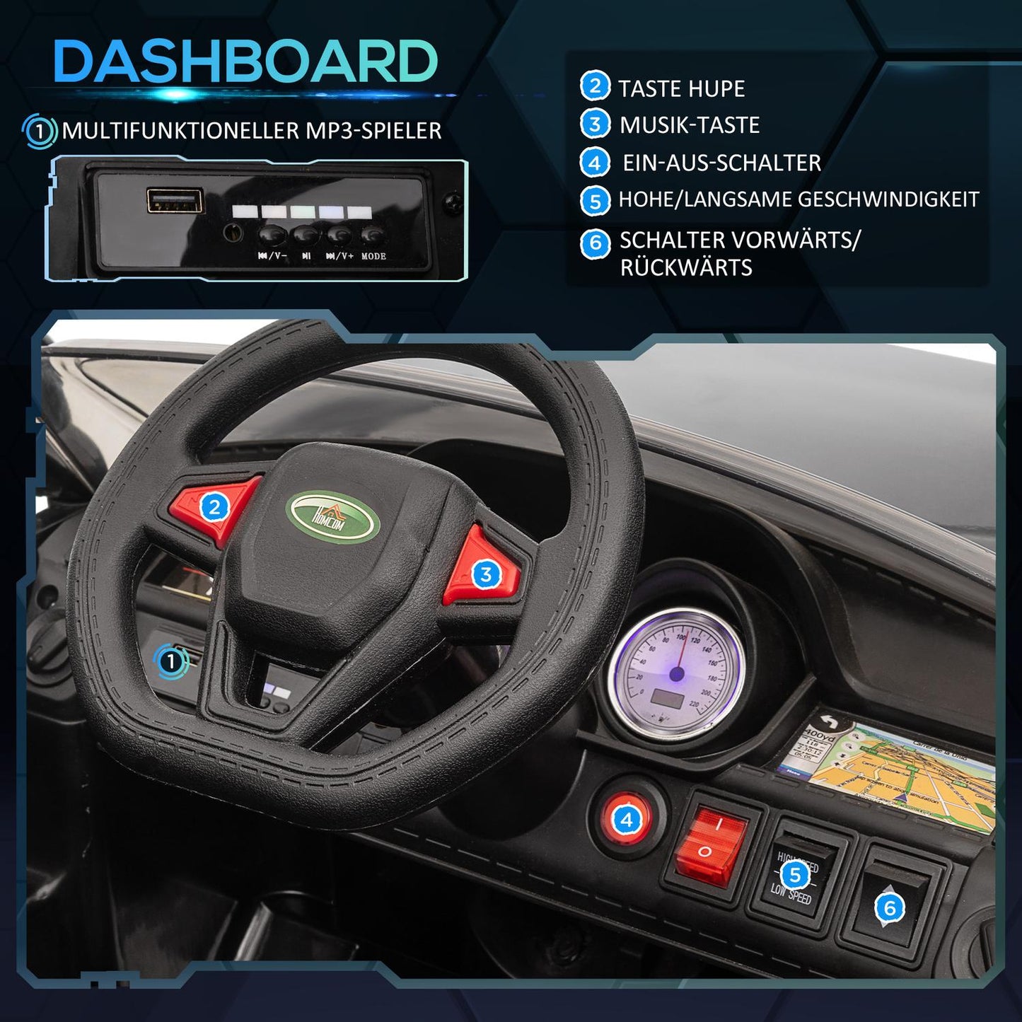 Electric car for children with remote control, lights, music