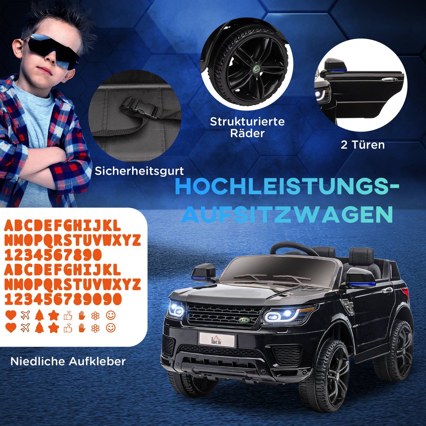 Electric car for children with remote control, lights, music
