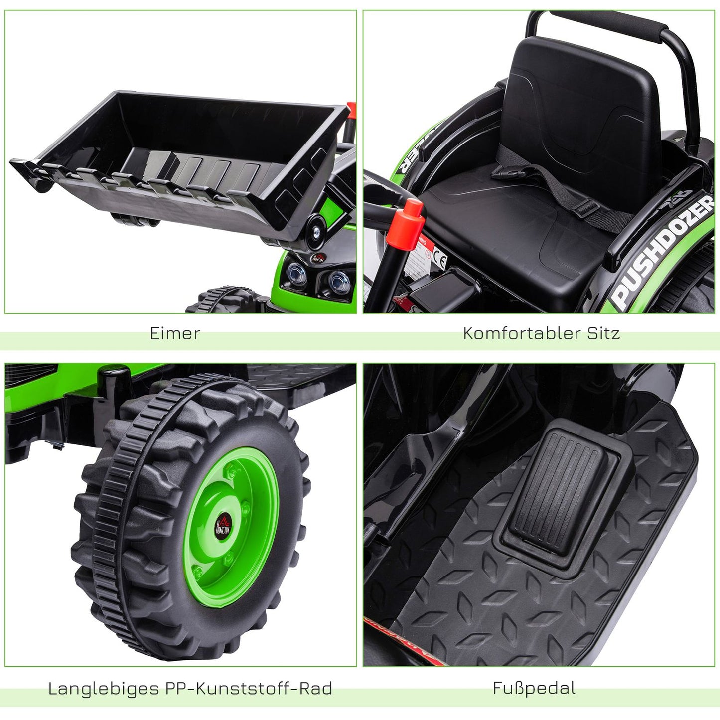 Electric ride-on excavator for children with music, 3-5 years, green
