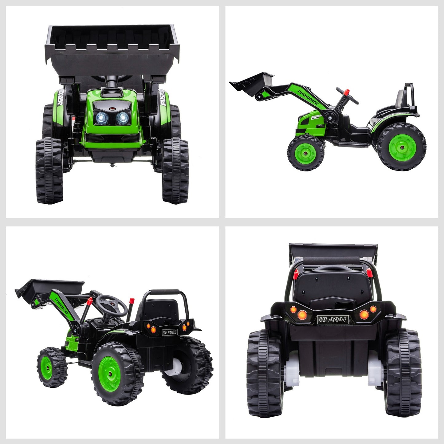 Electric ride-on excavator for children with music, 3-5 years, green