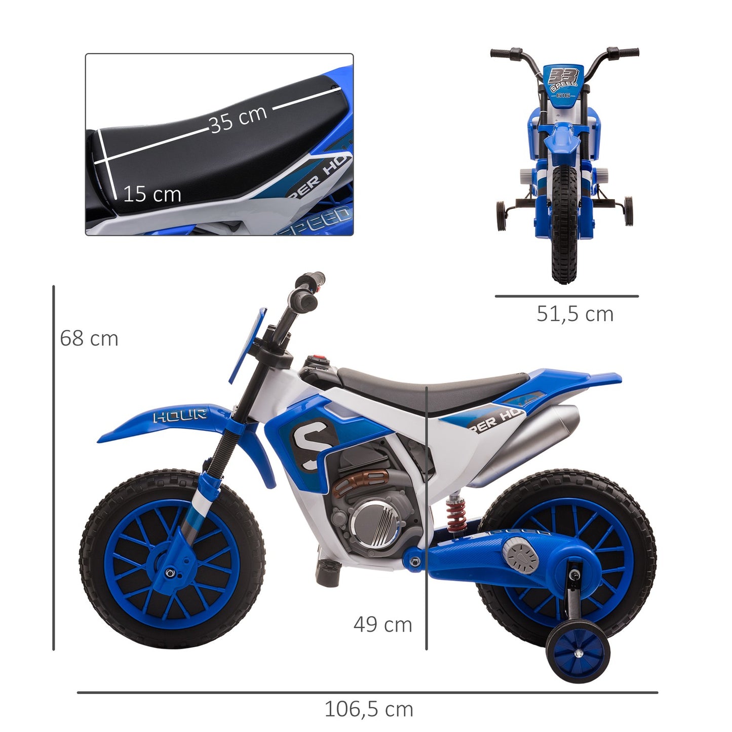 Children's 12V Electric Motorcycle, Removable Wheels, Ages 3+