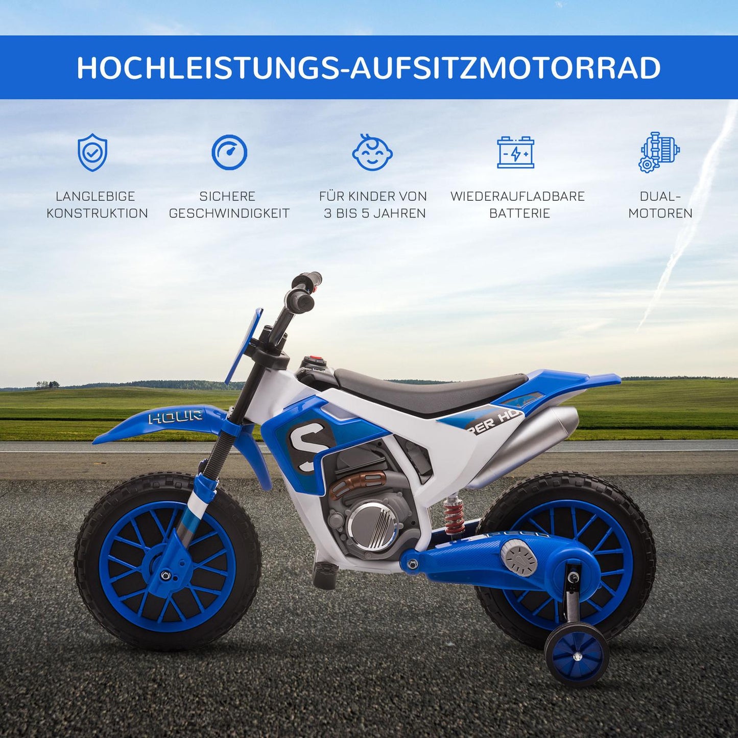 Children's 12V Electric Motorcycle, Removable Wheels, Ages 3+