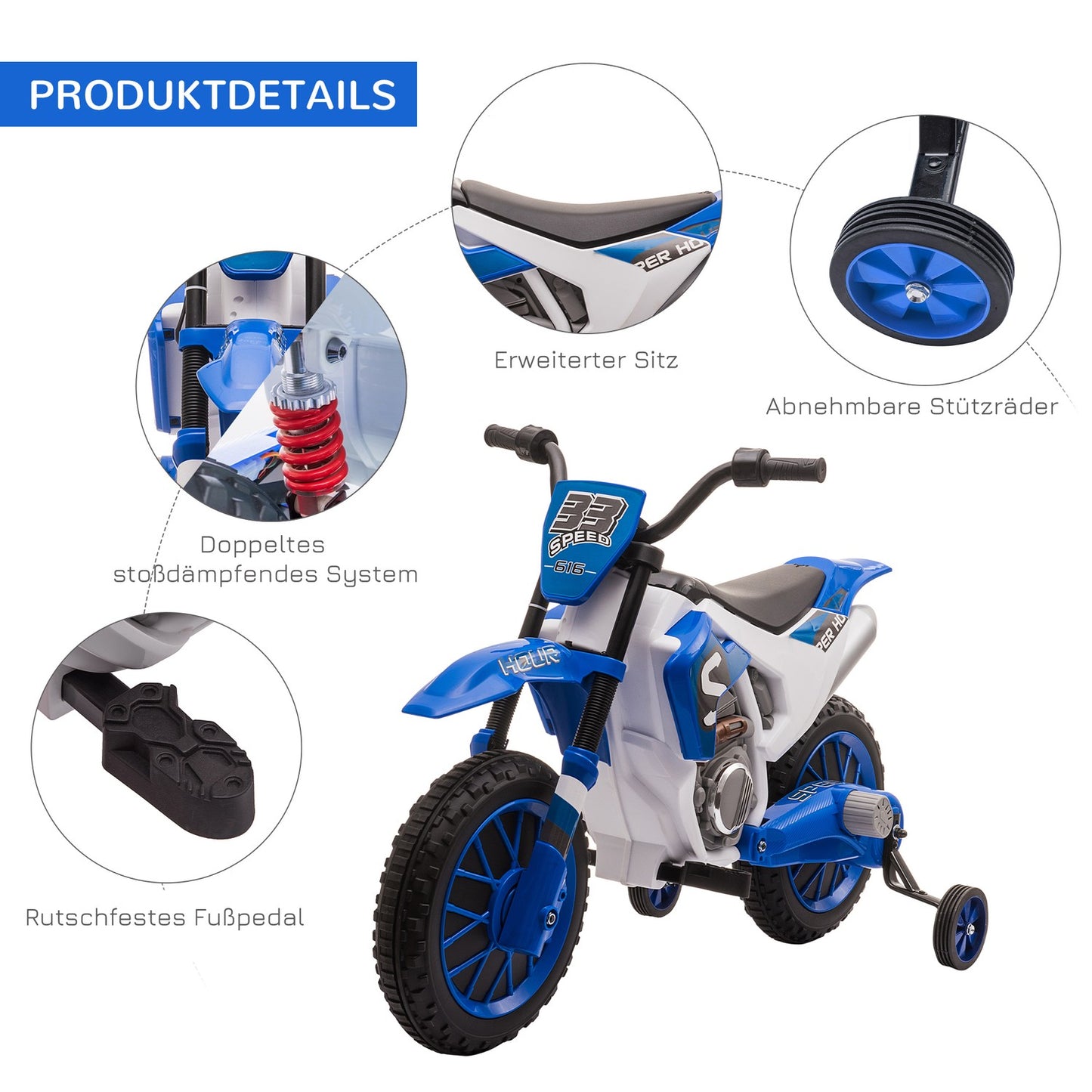 Children's 12V Electric Motorcycle, Removable Wheels, Ages 3+