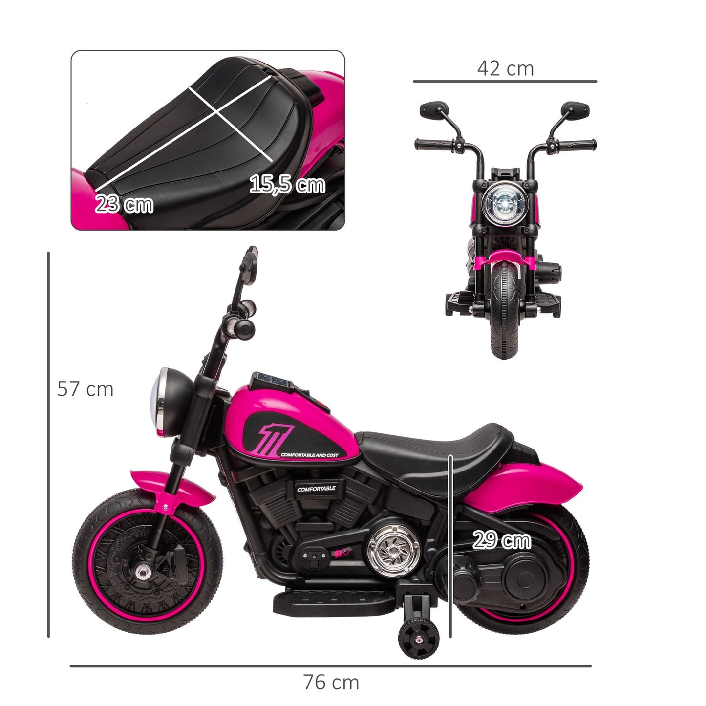 Electric motorcycle for children, pink, 2 removable wheels, 1.5-3 km/h