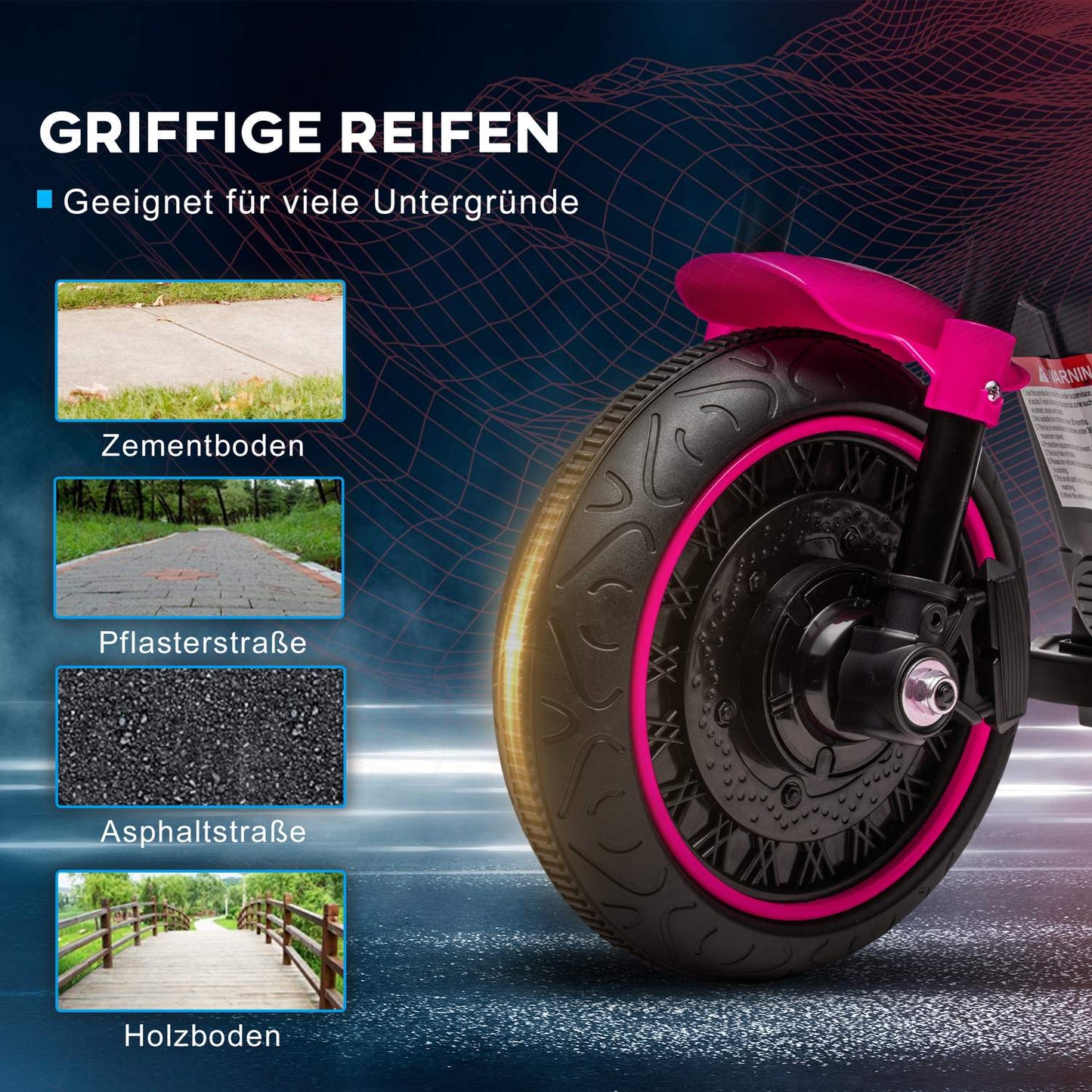 Electric motorcycle for children, pink, 2 removable wheels, 1.5-3 km/h