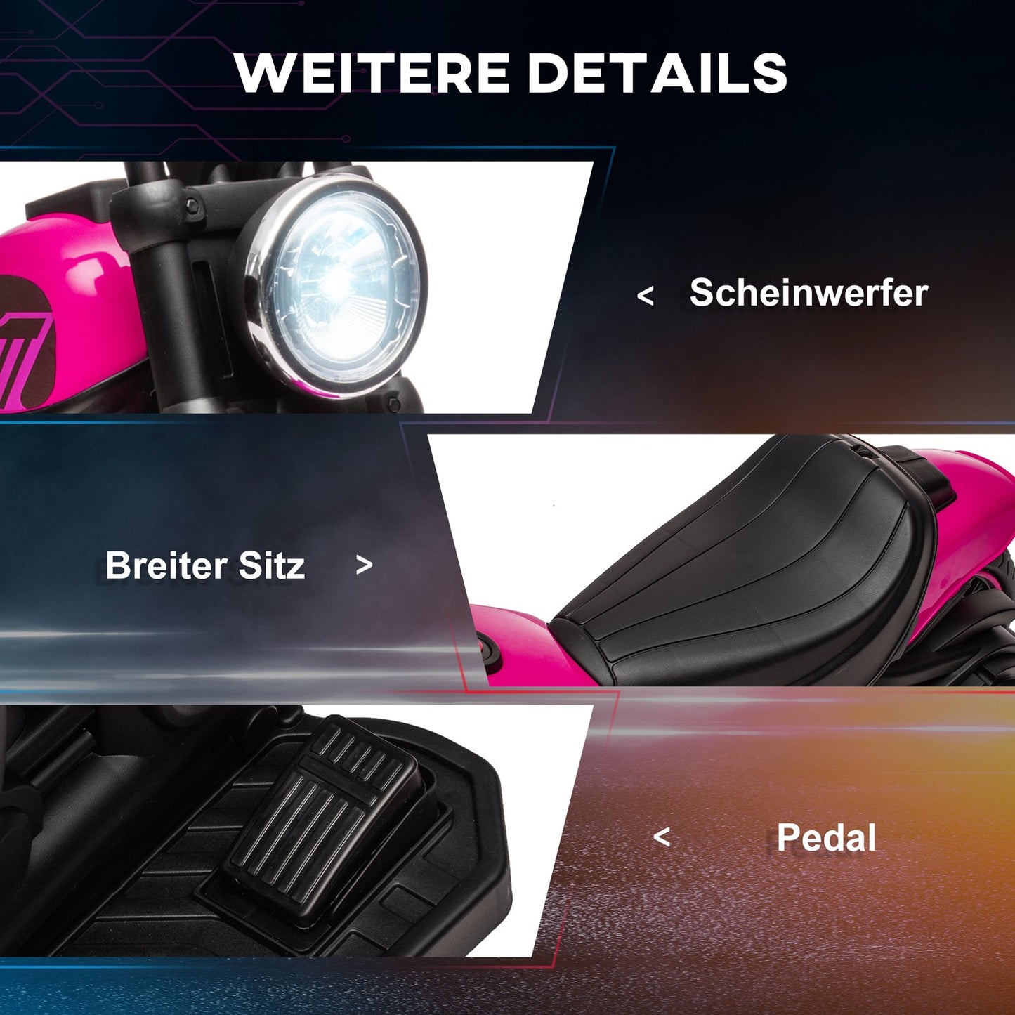 Electric motorcycle for children, pink, 2 removable wheels, 1.5-3 km/h