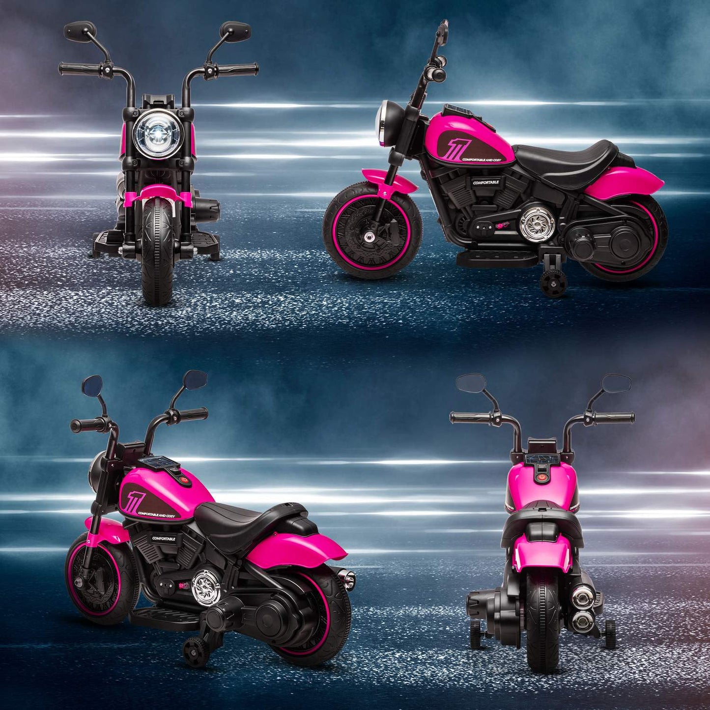 Electric motorcycle for children, pink, 2 removable wheels, 1.5-3 km/h