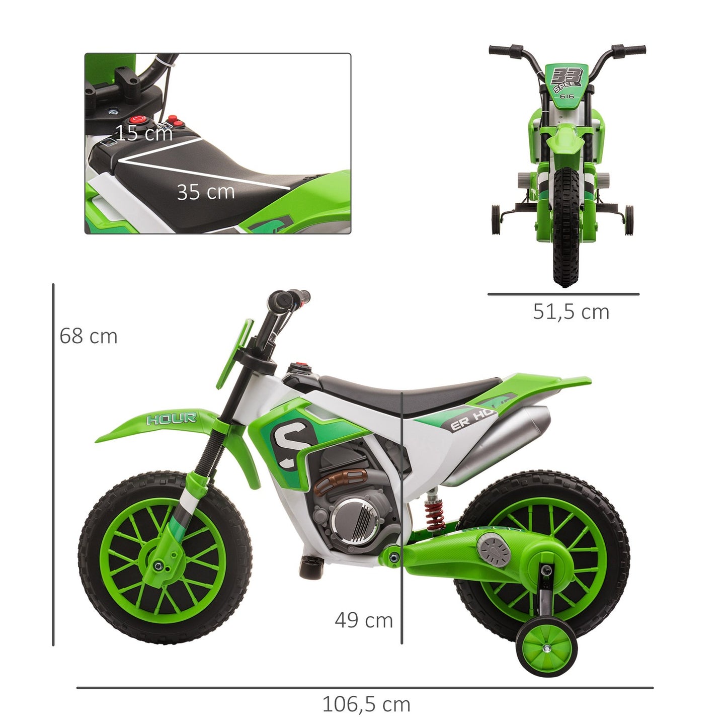 Children's 12V electric motorcycle with training wheels