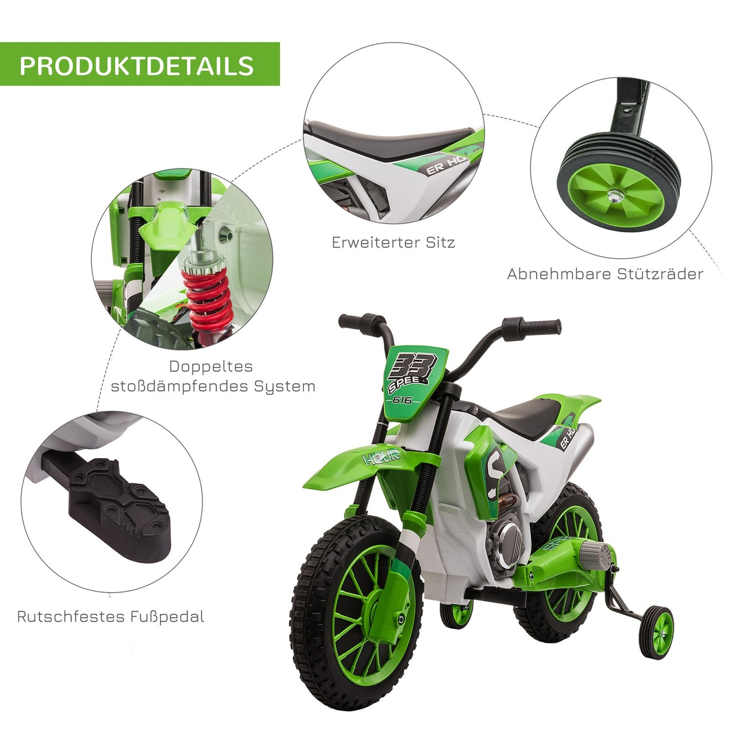 Children's 12V electric motorcycle with training wheels