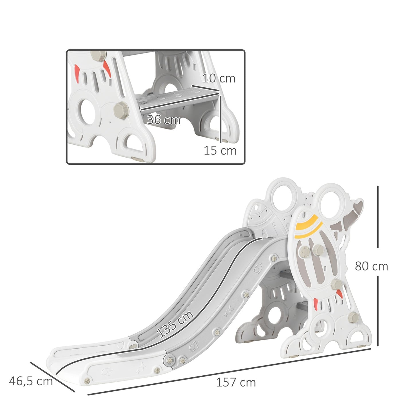 Independent rocket slide for children, gray and white, 1.5-3 years