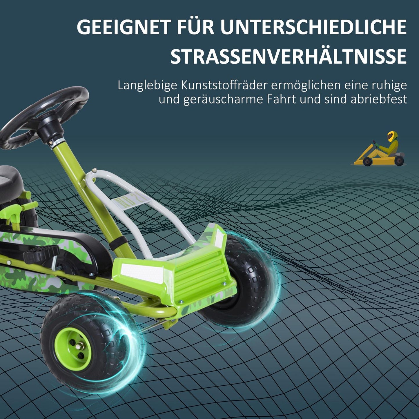 Green Pedal Go Kart for children with adjustable seat and brake
