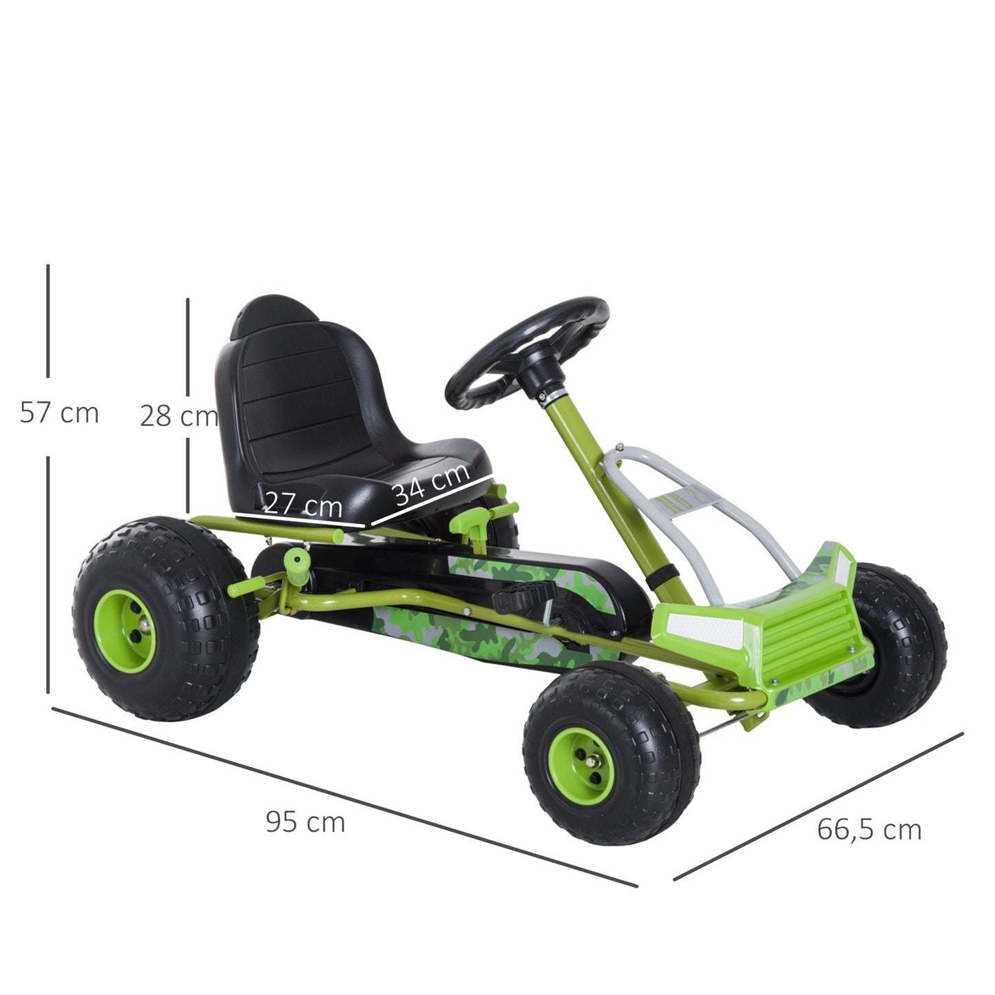 Green Pedal Go Kart for children with adjustable seat and brake