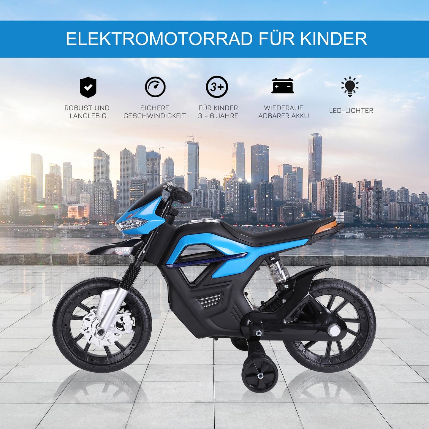 Electric motorcycle for children, 3-6 years, MP3 and lights, 3 km/h