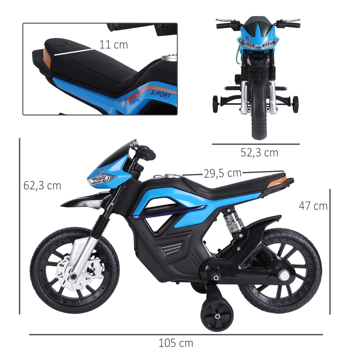 Electric motorcycle for children, 3-6 years, MP3 and lights, 3 km/h