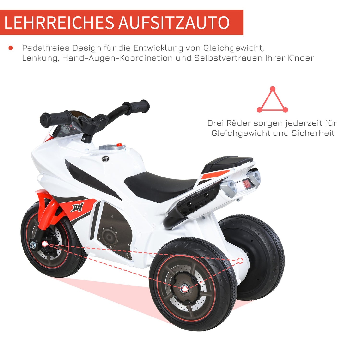 Motorcycle toy for children with music, white, 18-36 months