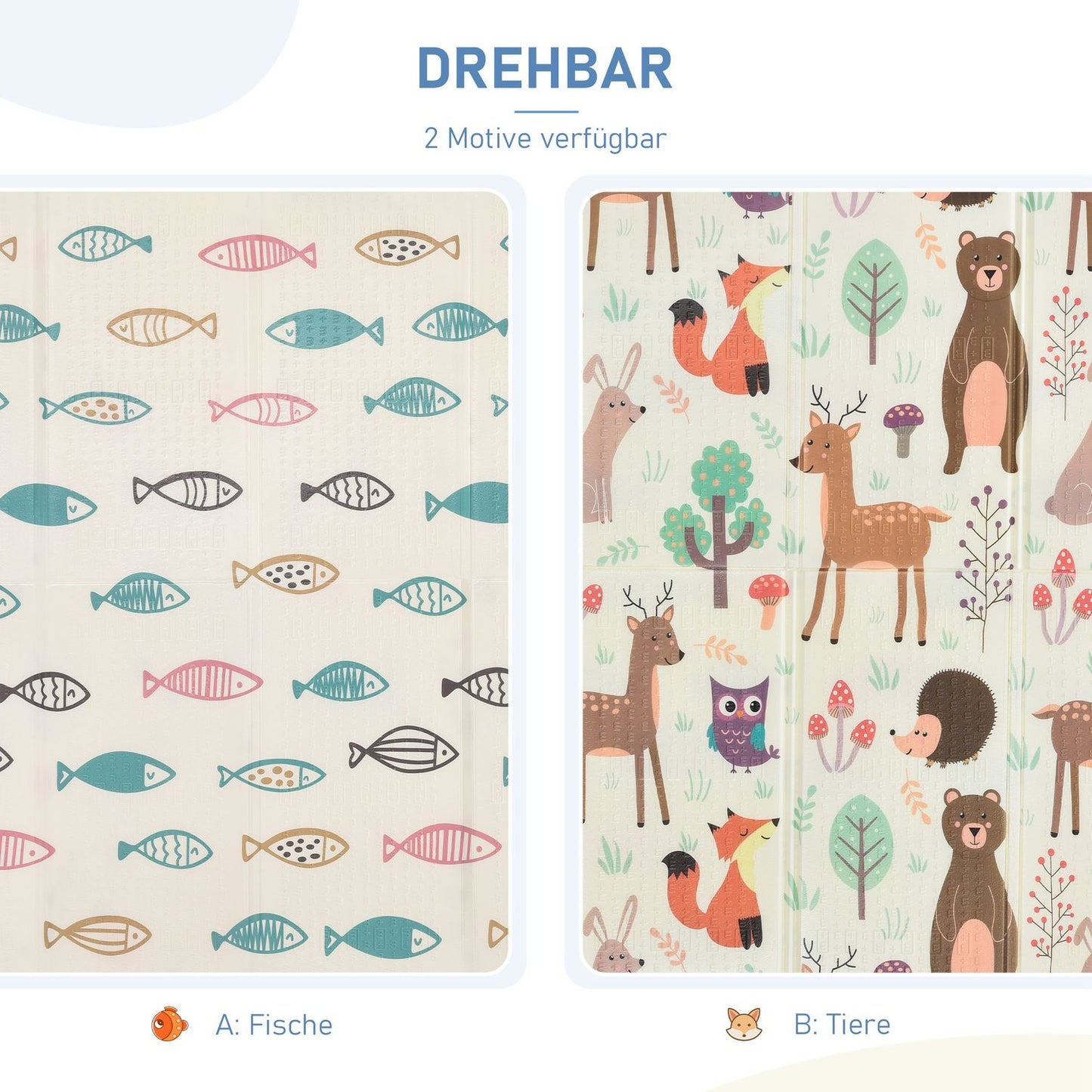 Fold-up playmat for children, Animal & Fish design, 200x150 cm