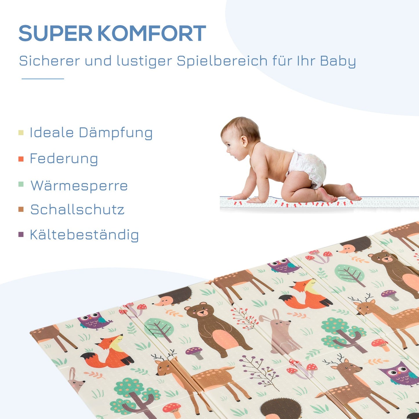 Fold-up playmat for children, Animal & Fish design, 200x150 cm