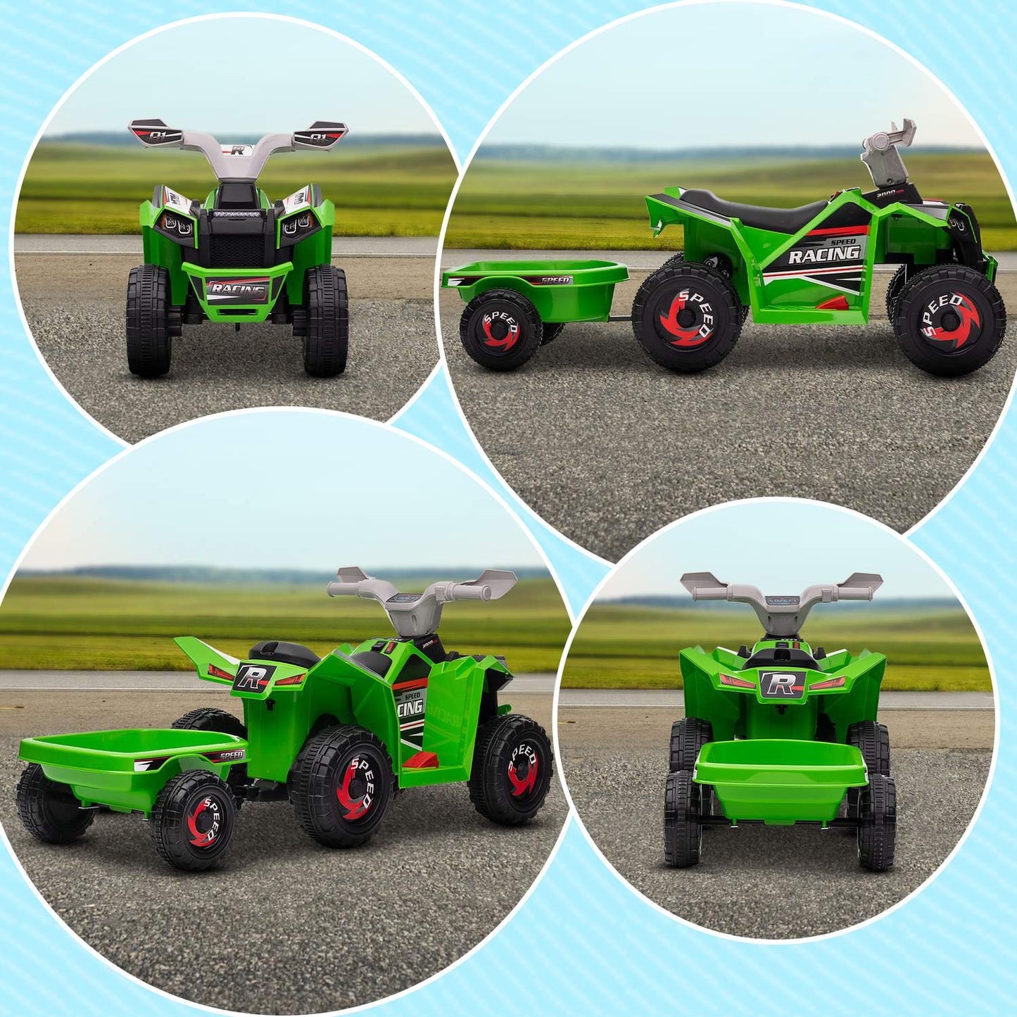 Electric quad bike for children with trailer - 6V, 2.5 km/h, green