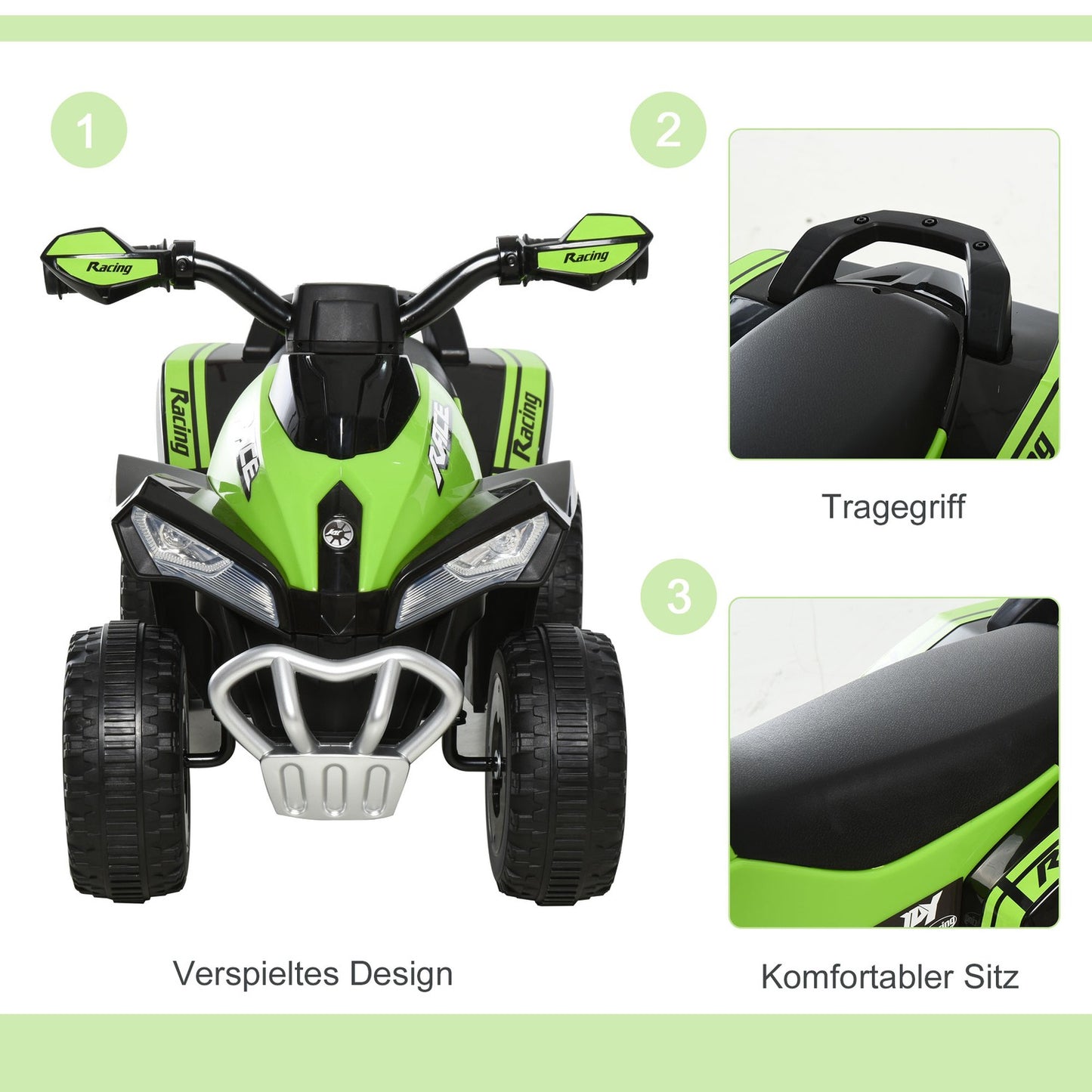 Ride-on car for children with music, 18-36 months, green