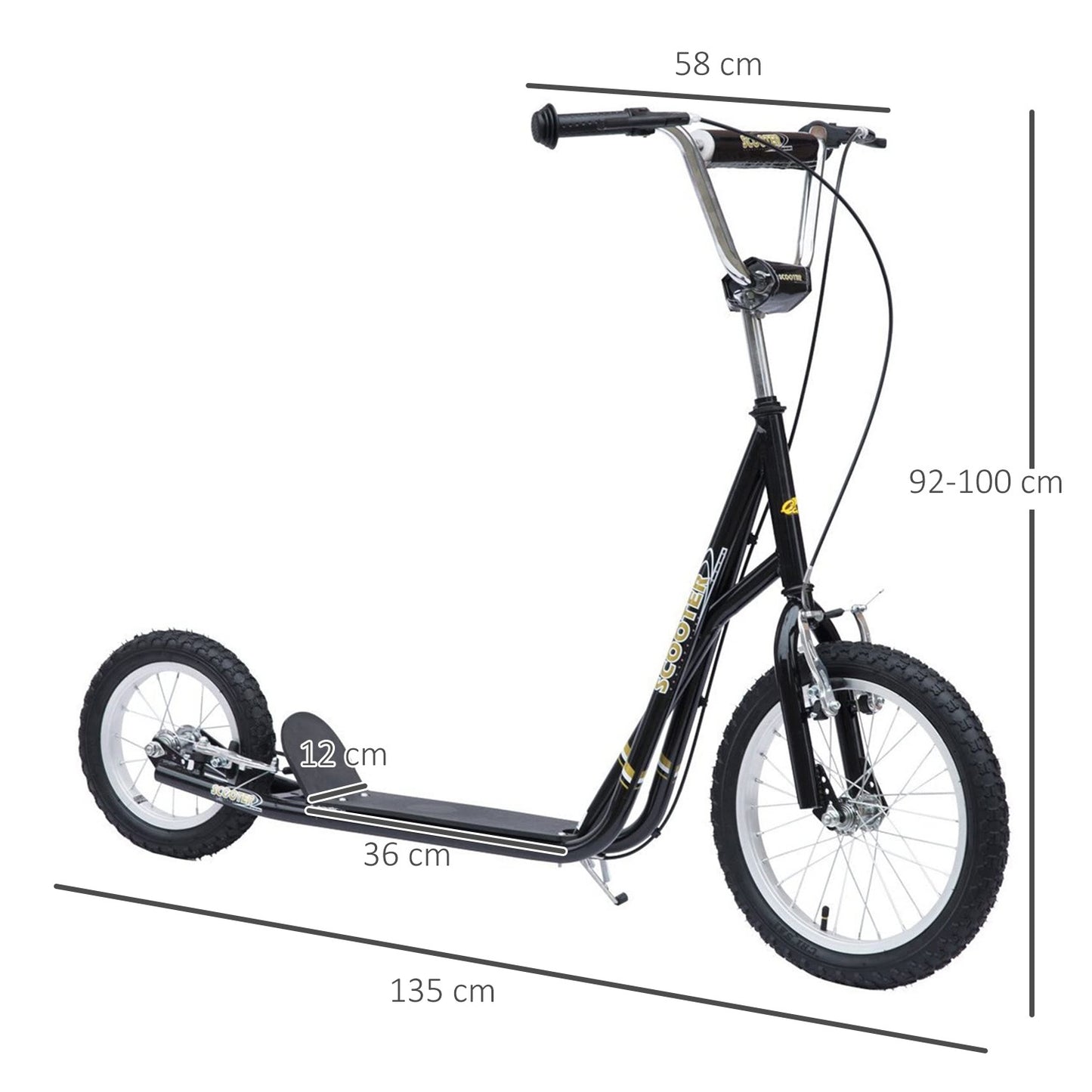 City scooter for children with brakes, 16/12 inch, black