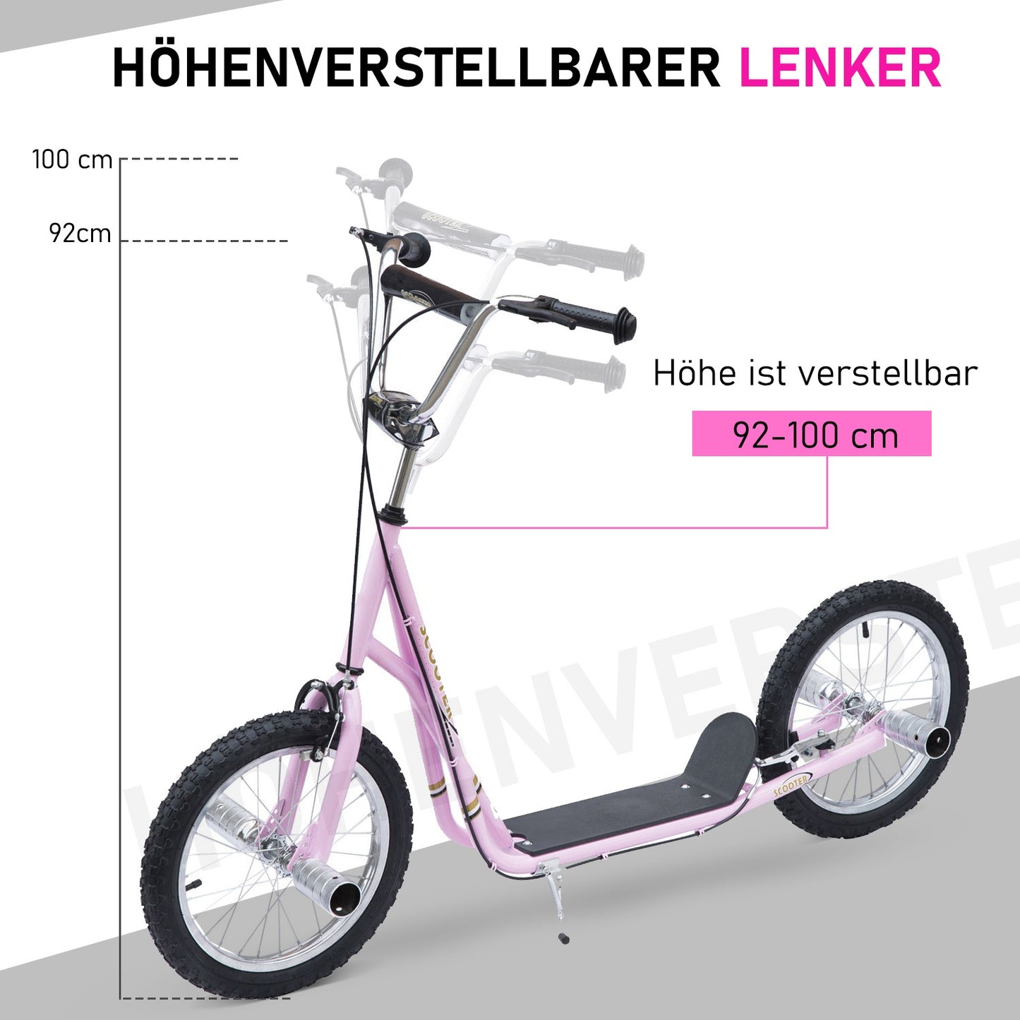 16-inch pink scooter for kids with pneumatic tires