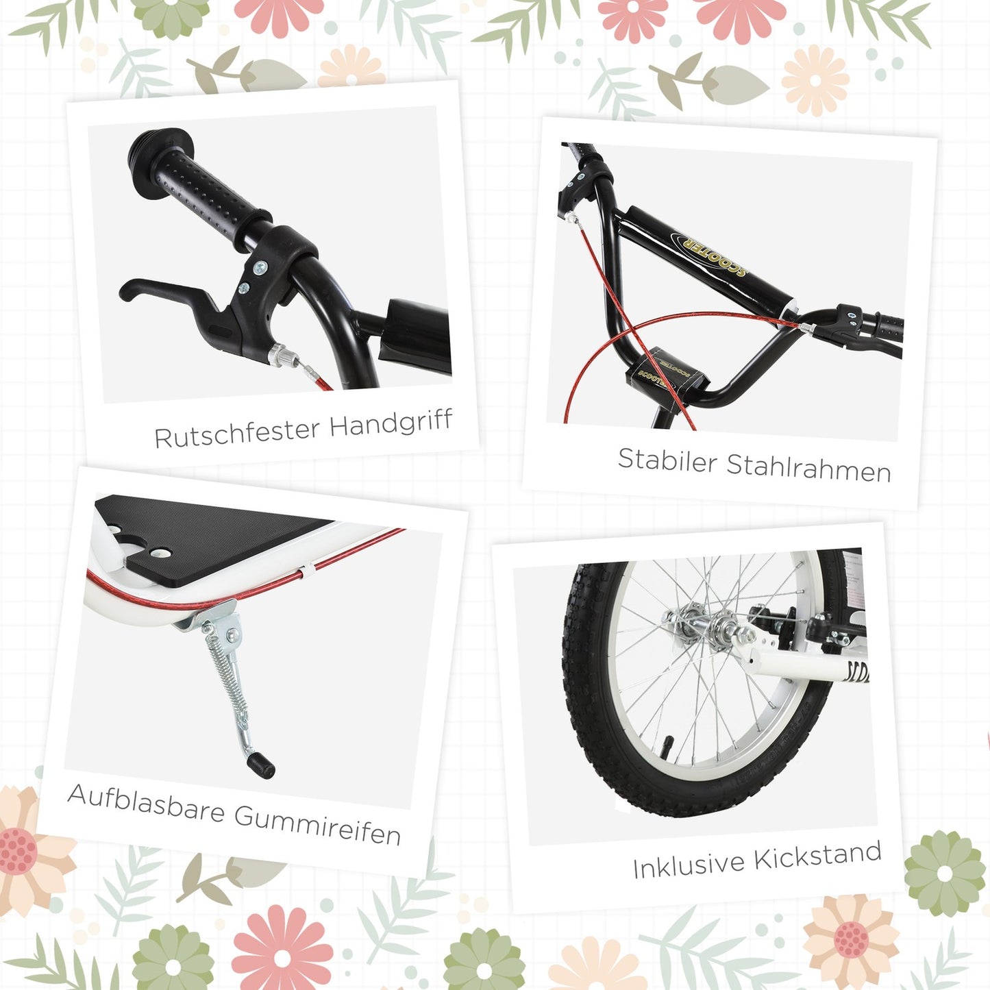 Kick scooter for children with handbrake and pneumatic tires