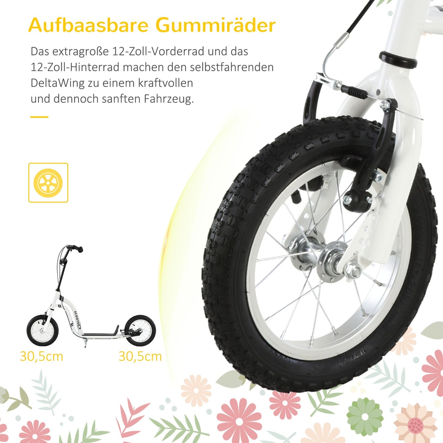 City scooter for children - 12"" pneumatic tires, aluminum, white