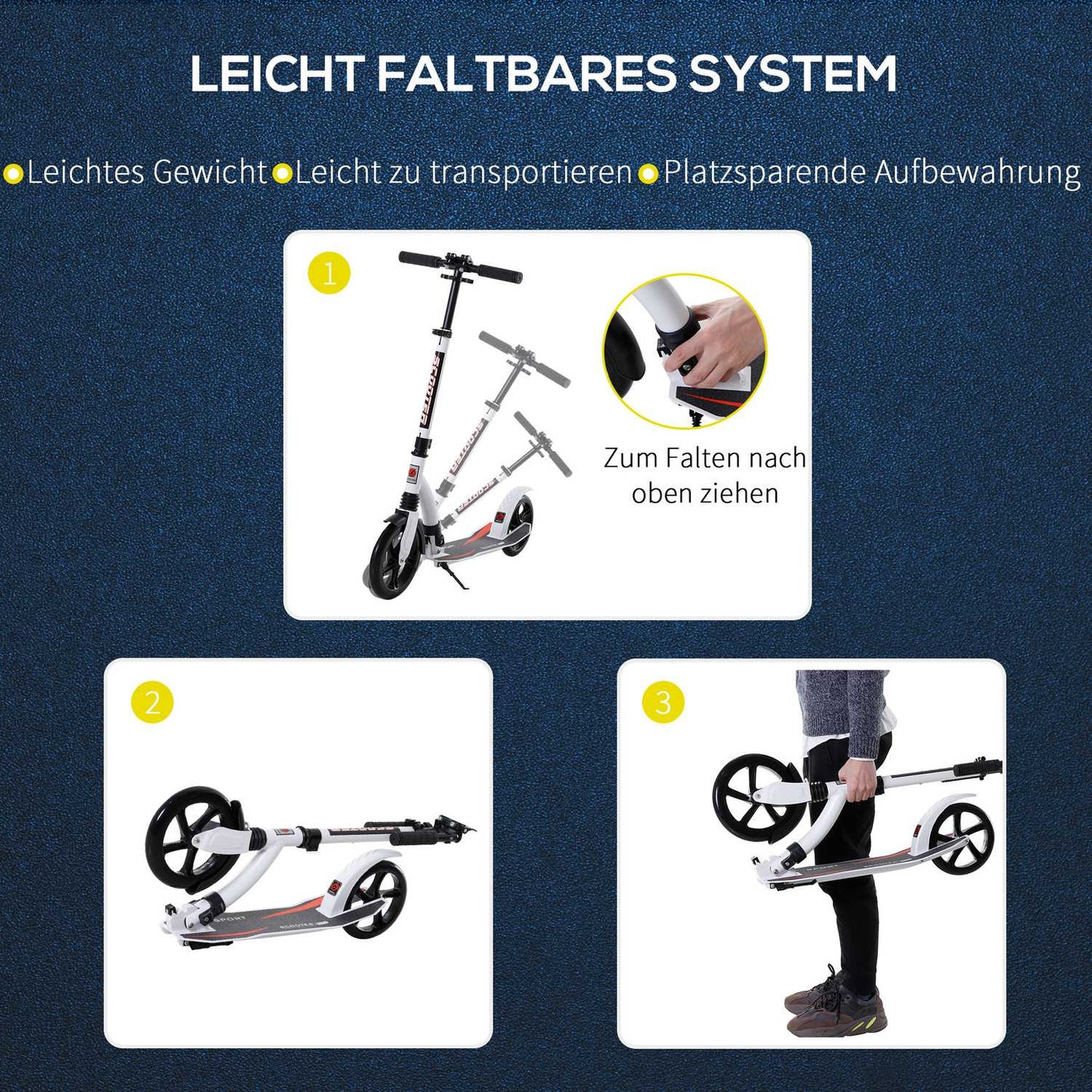 Kick scooter for teenagers, foldable and height adjustable, aluminum
