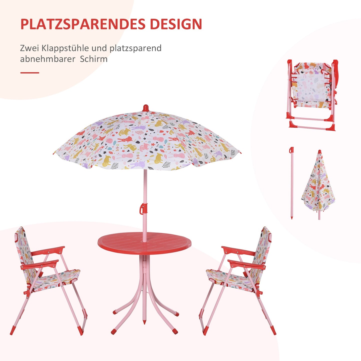 Camping set for children: table, 2 folding chairs and parasol