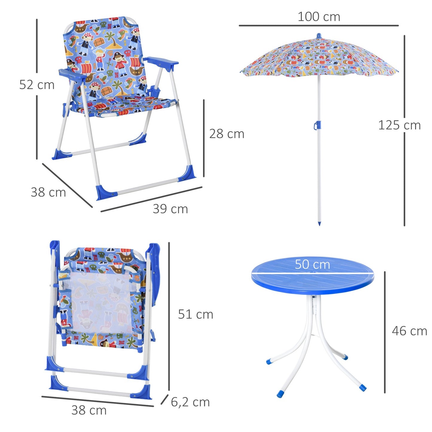 Garden furniture for children - table, 2 chairs, parasol