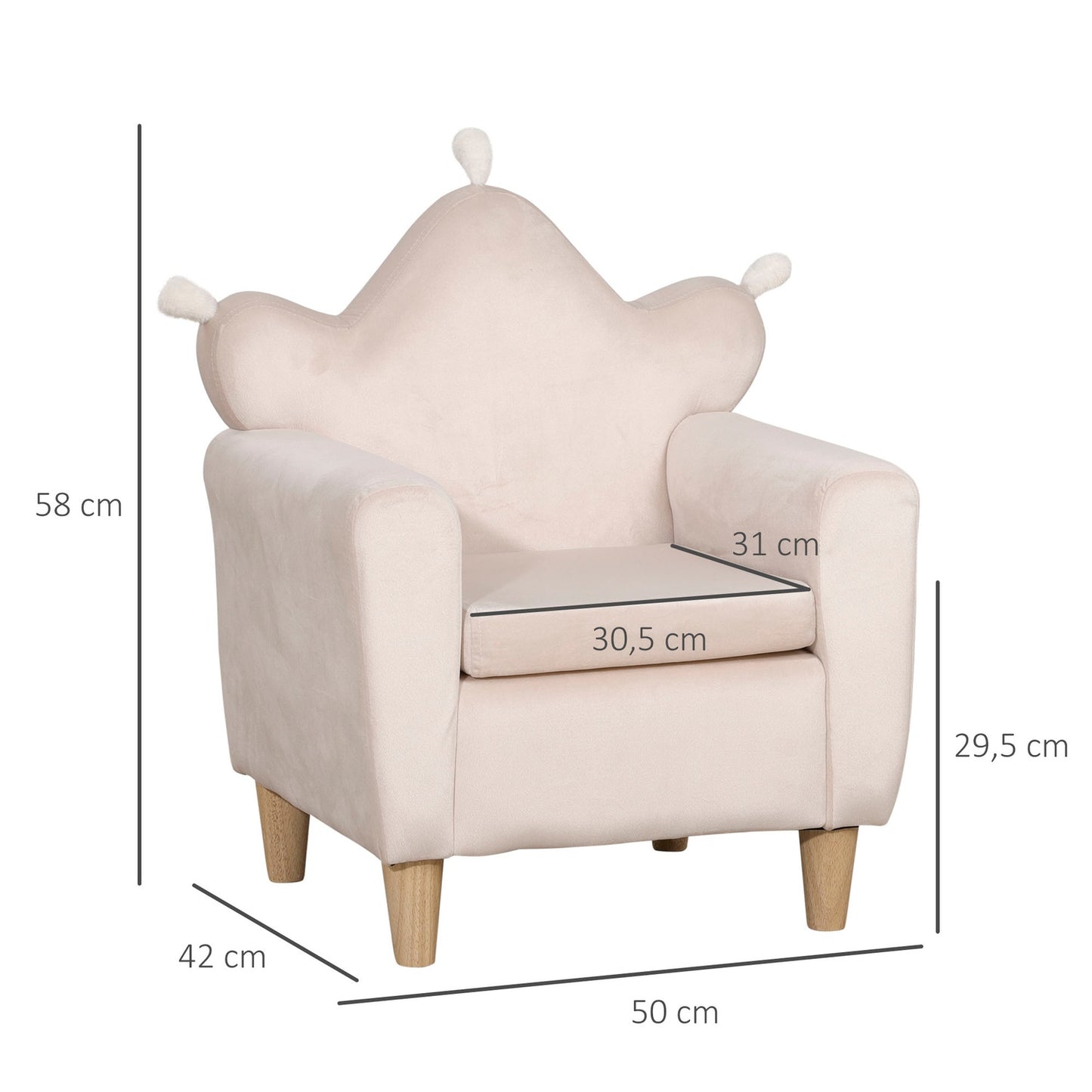 Light pink children's sofa, comfortable armchair 50x42x58cm