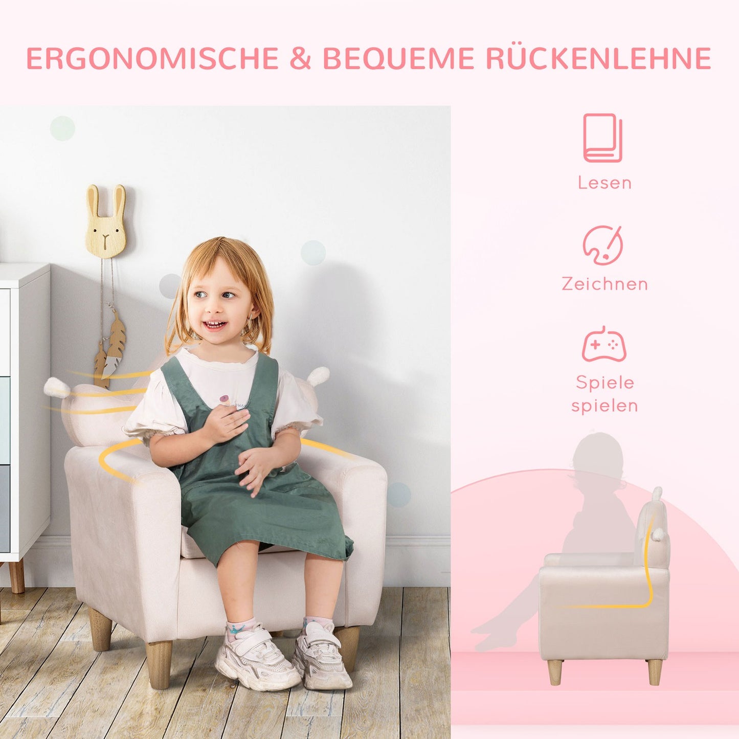 Light pink children's sofa, comfortable armchair 50x42x58cm