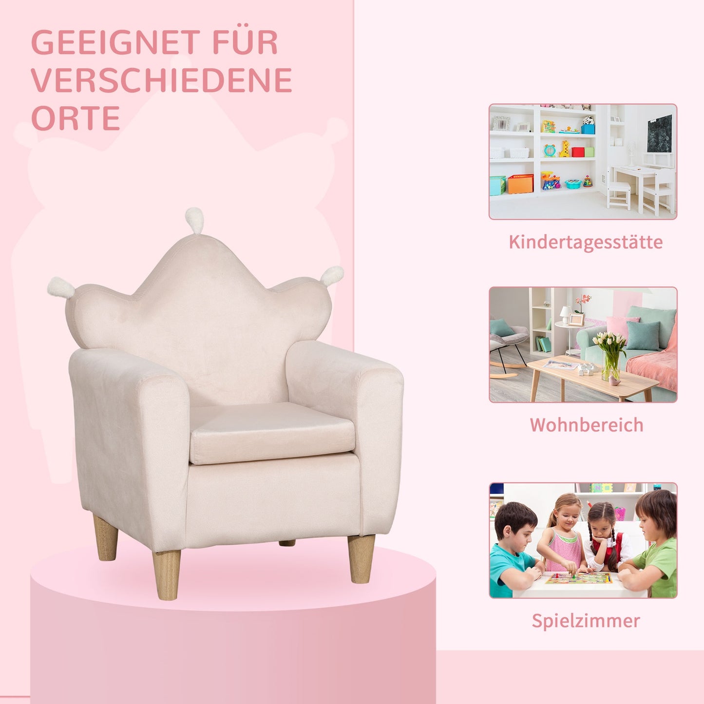 Light pink children's sofa, comfortable armchair 50x42x58cm