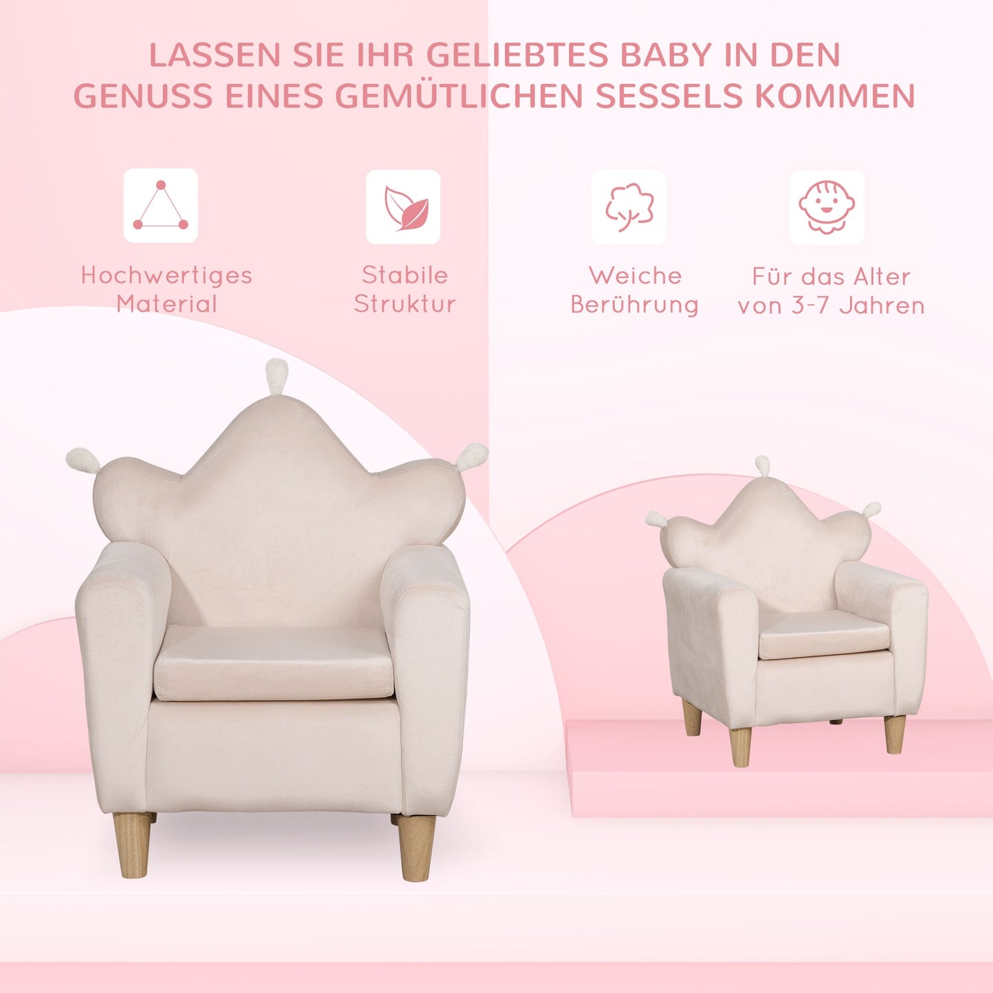 Light pink children's sofa, comfortable armchair 50x42x58cm