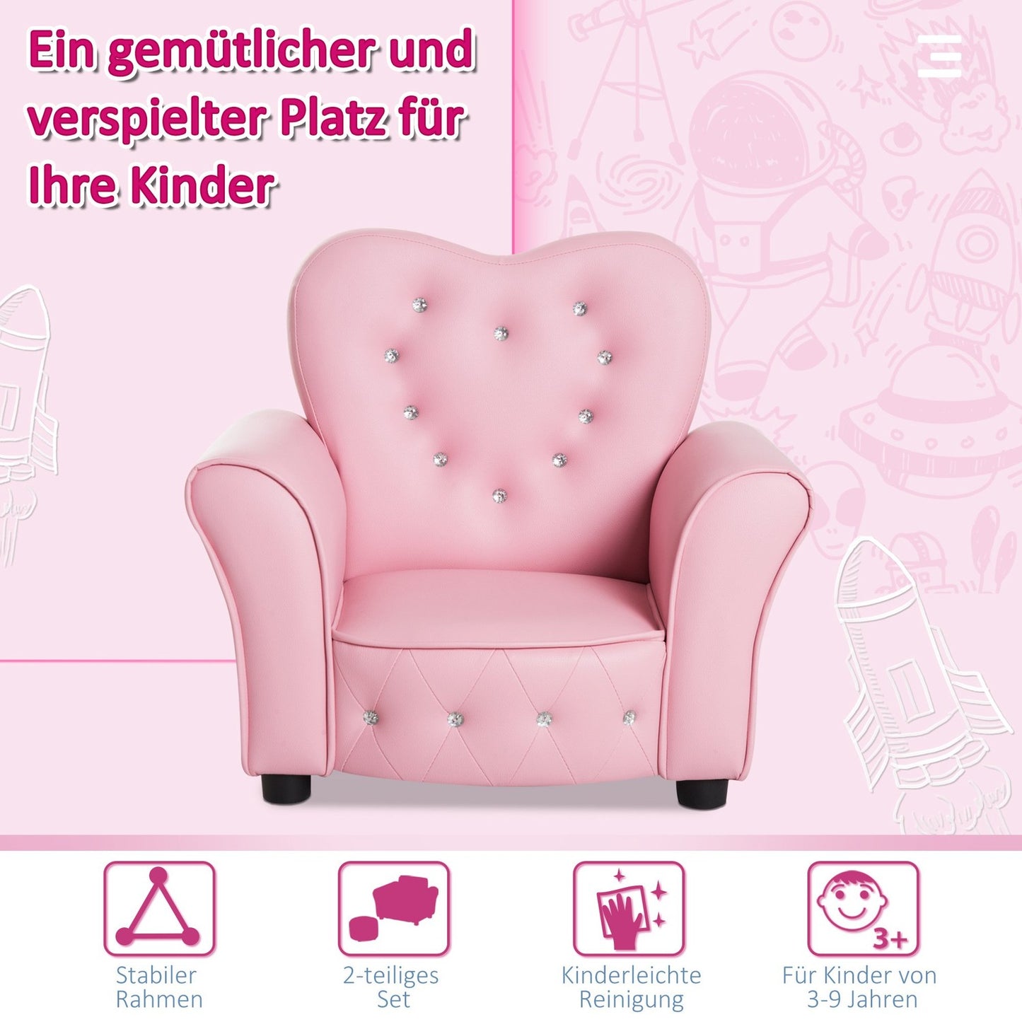 Pink heart-shaped sofa for children - cozy and cute design