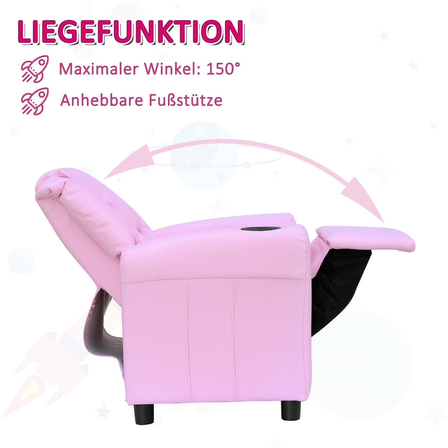 Armchair for children with cup holder, pink armchair for ages 3-6