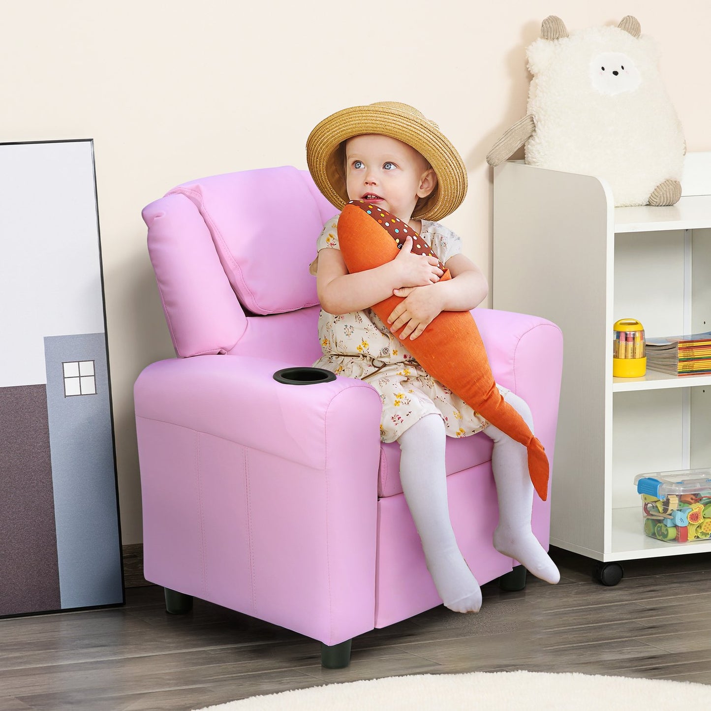 Armchair for children with cup holder, pink armchair for ages 3-6