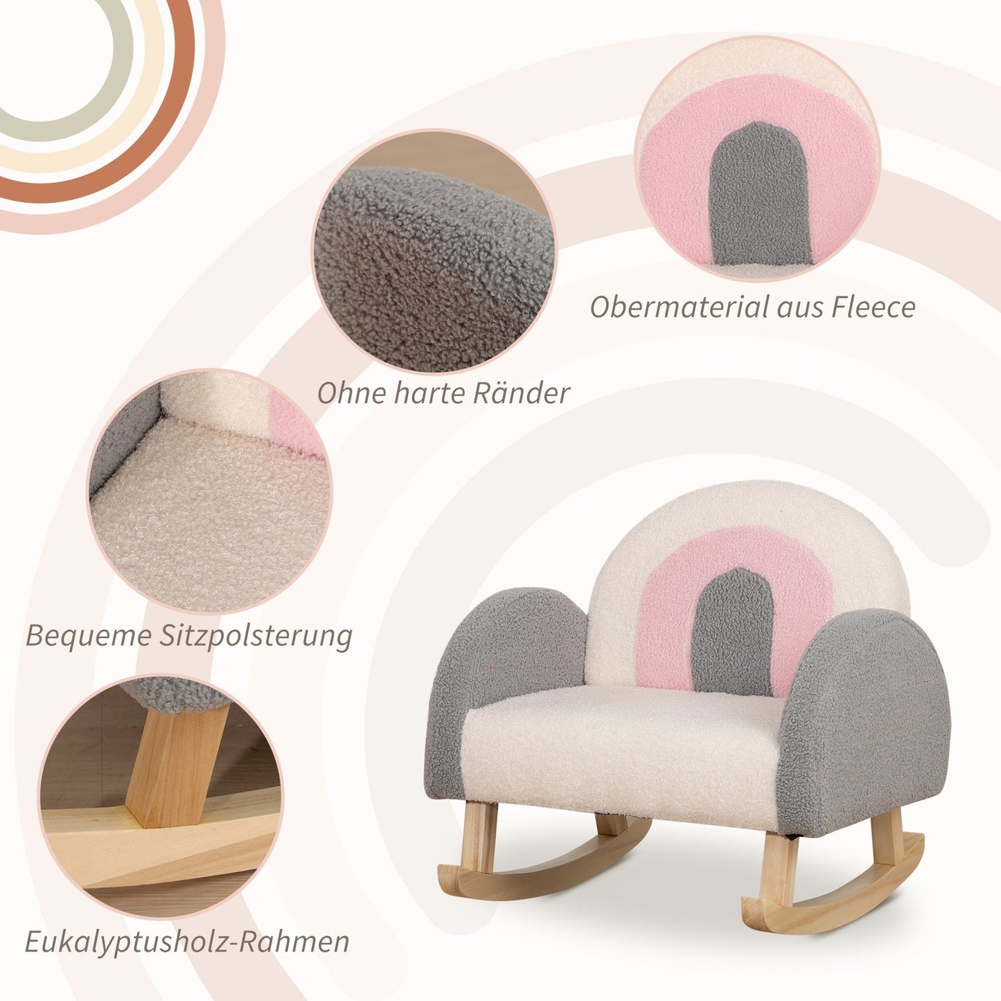 Children's rocking chair - Grey, Cozy lambskin, 3-5 years